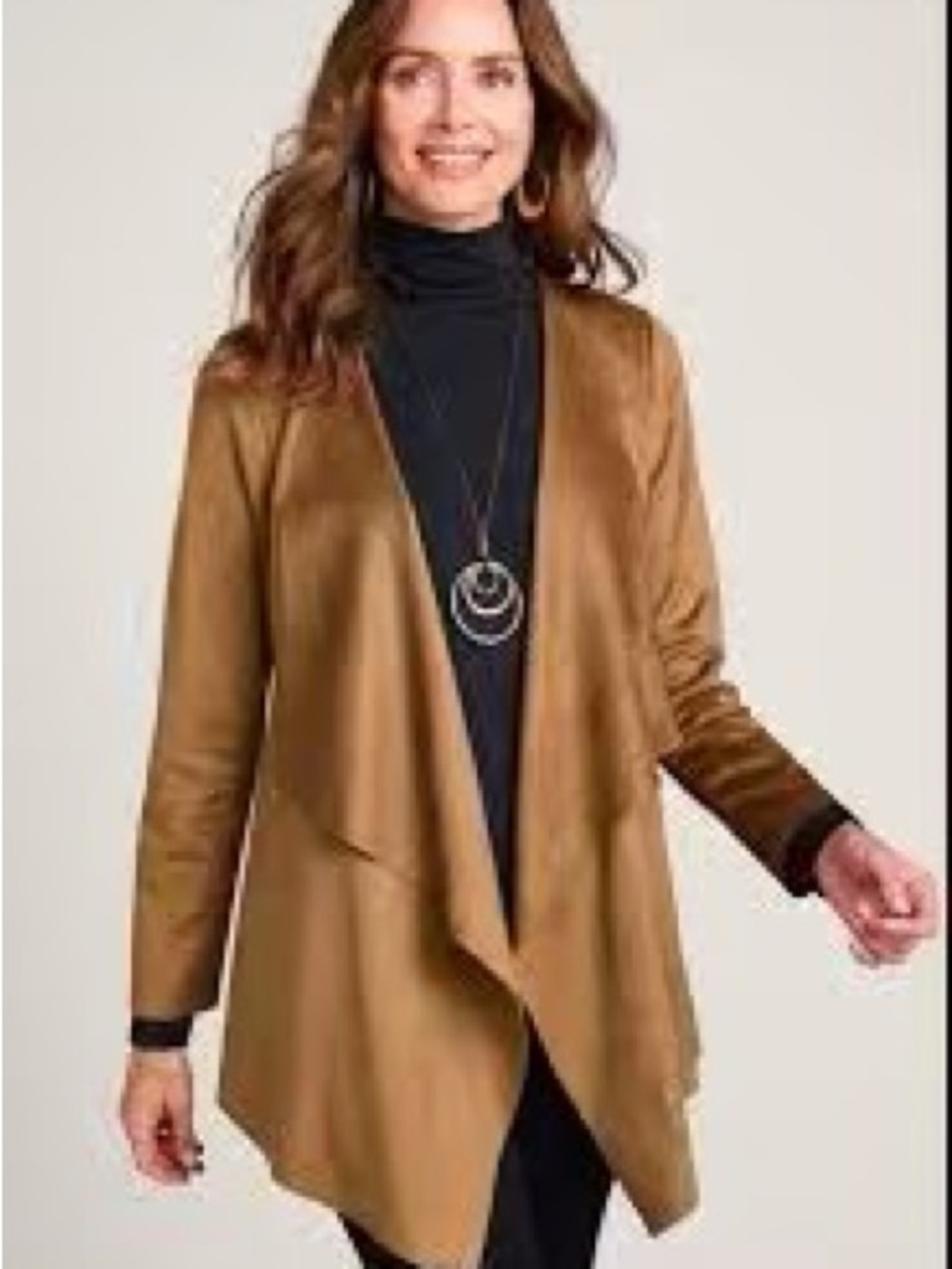 NWT Soft Surroundings Ultra Soft Faux Suede Drape Jacket Brown L